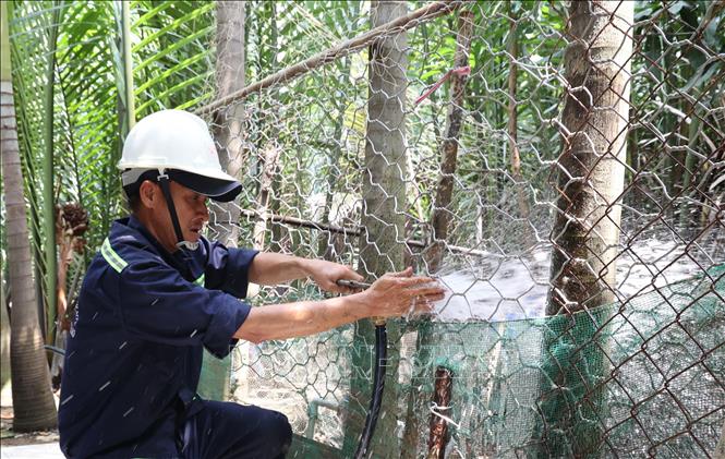 Xí nghiệp Cấp nước Cần Giờ cung cấp nước sạch đến từng hộ dân ở cù lao Mỹ Khánh, xã Bình Khánh. Ảnh: Anh Tuấn – TTXVN