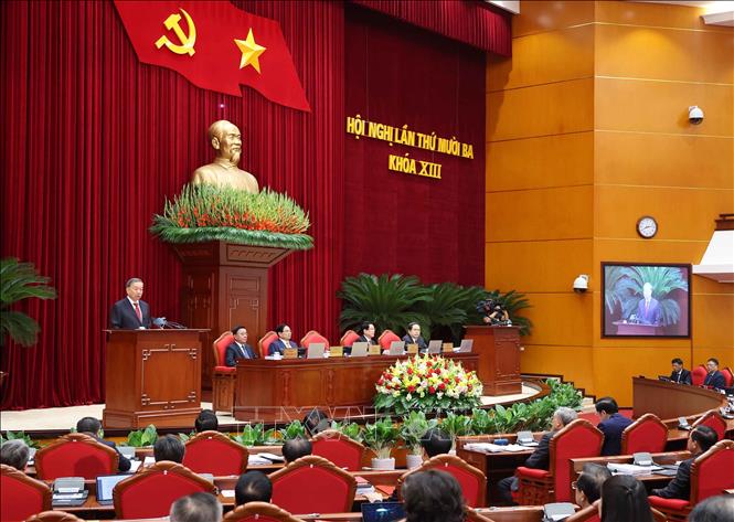 Tổng Bí thư Tô Lâm phát biểu khai mạc Hội nghị lần thứ mười ba, Ban Chấp hành Trung ương Đảng khoá XIII. Ảnh: Thống Nhất - TTXVN