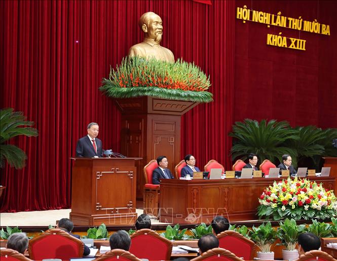 Tổng Bí thư Tô Lâm phát biểu khai mạc Hội nghị lần thứ mười ba, Ban Chấp hành Trung ương Đảng khoá XIII. Ảnh: Thống Nhất- TTXVN