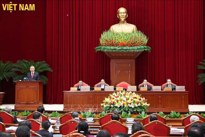 Tổng Bí thư Tô Lâm phát biểu khai mạc Hội nghị lần thứ mười ba, Ban Chấp hành Trung ương Đảng khoá XIII. Ảnh: Thống Nhất - TTXVN
