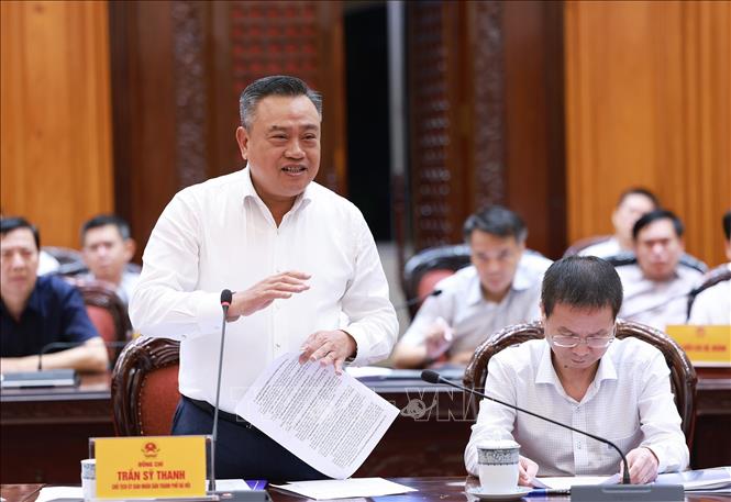 Chủ tịch UBND Thành phố Hà Nội Trần Sỹ Thanh phát biểu. Ảnh: Dương Giang-TTXVN 
