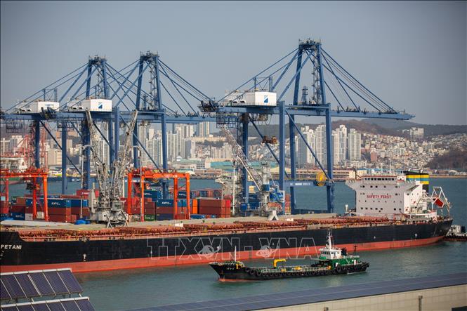 Quang cảnh cảng hàng hóa ở Busan, Hàn Quốc. Ảnh: THX/TTXVN