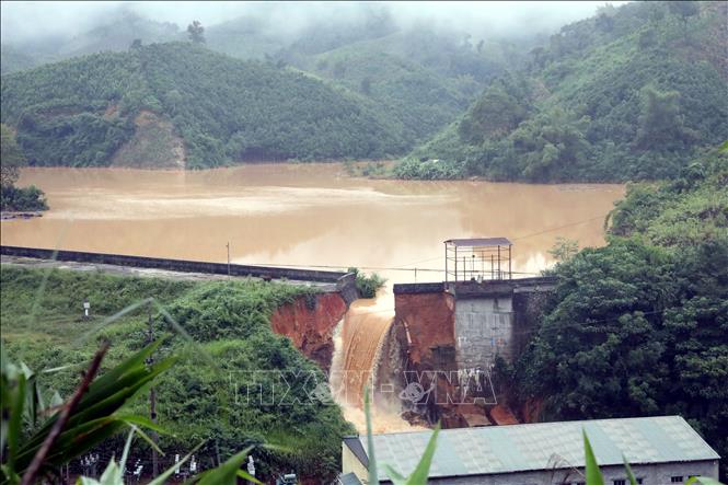 Vị trí đập thủy điện Bắc Khê 1, xã Tân Tiến, tỉnh Lạng Sơn bị vỡ. Ảnh: Văn Đạt - TTXVN