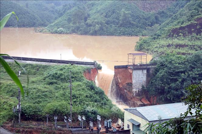 Vị trí đập thủy điện Bắc Khê 1, xã Tân Tiến, tỉnh Lạng Sơn bị vỡ. Ảnh: Văn Đạt - TTXVN