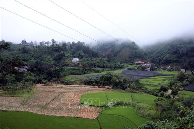 Khu vực hạ du đập thủy điện Bắc Khê 1, xã Tân Tiến, tỉnh Lạng Sơn vẫn bình thường, nhà dân, hoa màu không bị ngập. Ảnh: Văn Đạt - TTXVN