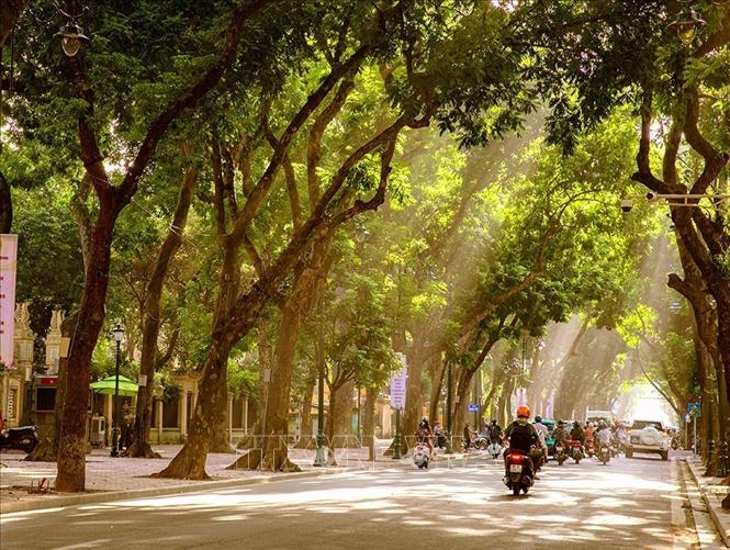 Hà Nội mỗi mùa đều mang một vẻ đẹp riêng, nhưng có lẽ mùa Thu là mùa khiến lòng người say đắm, xao xuyến hơn cả. Ảnh: Khánh Hoà - TTXVN