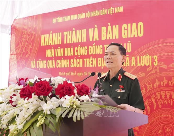 Thượng tướng Phạm Trường Sơn, Phó Tổng Tham mưu trưởng Quân đội Nhân dân Việt Nam, phát biểu tại buổi lễ. Ảnh: TTXVN phát 