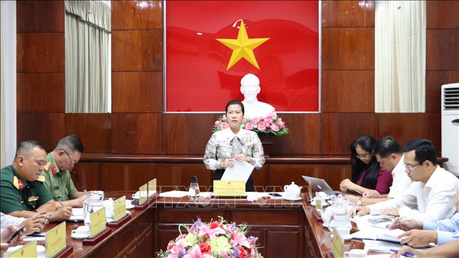 Bà Nguyễn Thị Ngọc Điệp, Phó Chủ tịch UBND thành phố Cần Thơ phát biểu tại cuộc họp. Ảnh: Hồng Thái - TTXVN