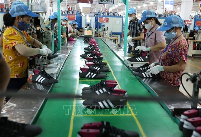 Production of the 100% Taiwanese-invested Alivia Vietnam Footwear Co. Ltd at the Van Ha industrial cluster in the central province of Thanh Hoa. VNA Photo: Vũ Sinh