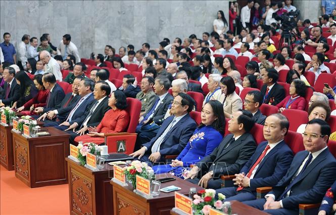 Thủ tướng Phạm Minh Chính dự Đại hội Thi đua yêu nước thành phố Hà Nội. Ảnh: Dương Giang-TTXVN
