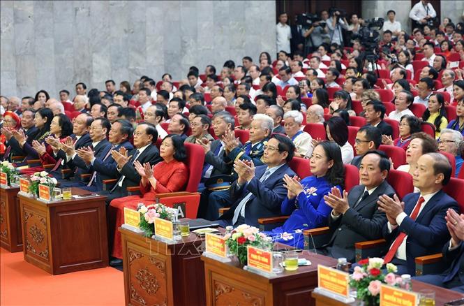 Thủ tướng Phạm Minh Chính dự Đại hội Thi đua yêu nước thành phố Hà Nội. Ảnh: Dương Giang-TTXVN
