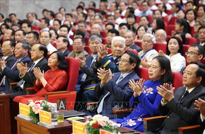 Thủ tướng Phạm Minh Chính dự Đại hội Thi đua yêu nước thành phố Hà Nội. Ảnh: Dương Giang-TTXVN
