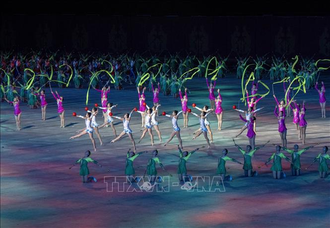 Chương trình nghệ thuật kỷ niệm 80 năm thành lập Đảng Lao động Triều Tiên tại Bình Nhưỡng, ngày 9/10/2025. Ảnh: THX/TTXVN