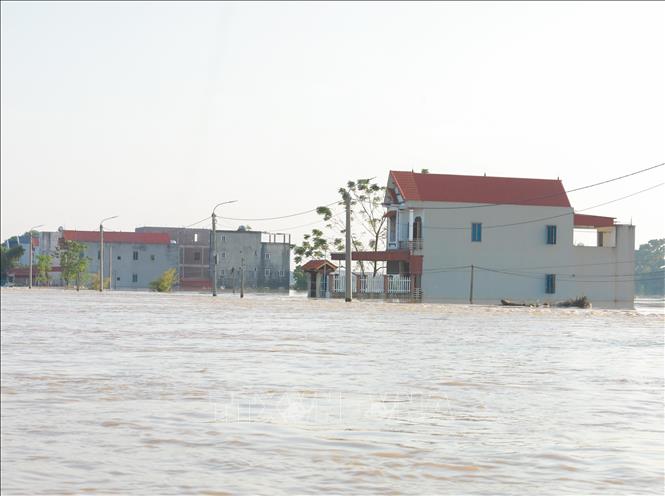 Nước nhấn chìm nhiều ngôi nhà tại các tổ dân phố Yên Viên, Vân Hà, Thổ Hà, phường Vân Hà, tỉnh Bắc Ninh. Ảnh: Phan Phương - TTXVN