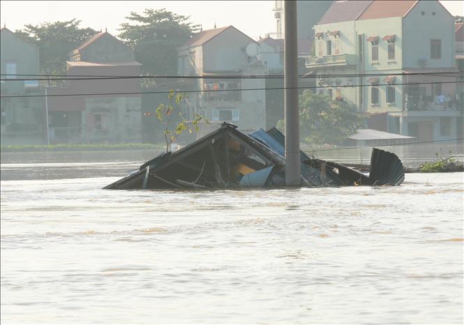 Nước nhấn chìm nhiều ngôi nhà tại các tổ dân phố Yên Viên, Vân Hà, Thổ Hà, phường Vân Hà, tỉnh Bắc Ninh. Ảnh: Phan Phương - TTXVN