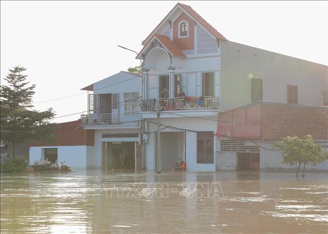 Nước ngập sâu, bị cô lập khiến đời sống của hàng trăm hộ dân hết sức khó khăn bởi không điện, nước sinh hoạt. Ảnh: Phan Phương - TTXVN