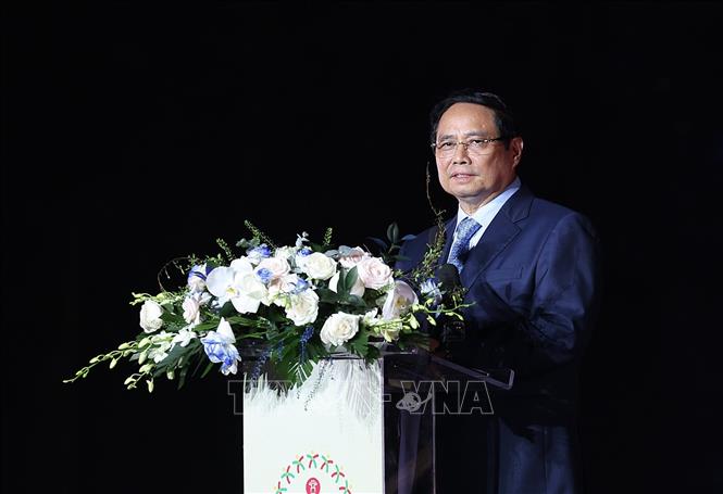 Thủ tướng Phạm Minh Chính phát biểu khai mạc Lễ hội Văn hóa Thế giới tại Hà Nội lần thứ nhất. Ảnh: Dương Giang-TTXVN

