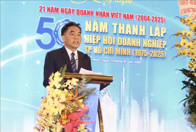 Phó Chủ tịch UBND TP. Hồ Chí Minh Nguyễn Lộc Hà phát biểu tại buổi lễ. Ảnh: Xuân Anh -TTXVN