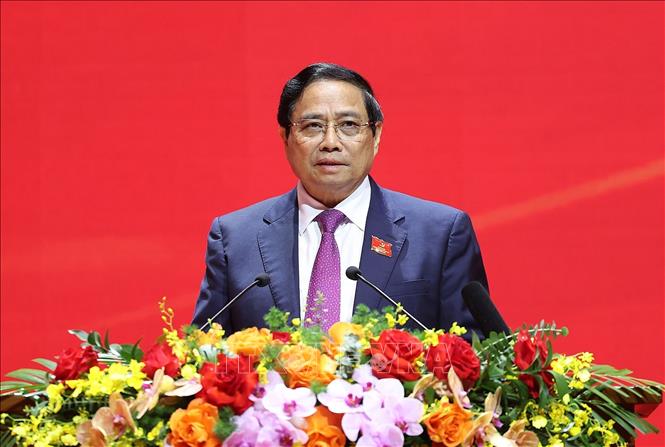 Đồng chí Phạm Minh Chính, Ủy viên Bộ Chính trị, Bí thư Đảng ủy, Thủ tướng Chính phủ phát biểu tại Phiên trù bị Đại hội. Ảnh: Dương Giang-TTXVN 
