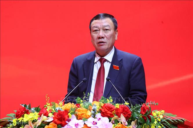 Đồng chí Đoàn Hồng Phong, Ủy viên Trung ương Đảng, Ủy viên Ban Thường vụ, Chủ nhiệm Ủy ban Kiểm tra Đảng ủy Chính phủ, Bí thư Đảng uỷ, Tổng Thanh tra Chính phủ trình bày tham luận tại Đại hội. Ảnh: Văn Điệp - TTXVN