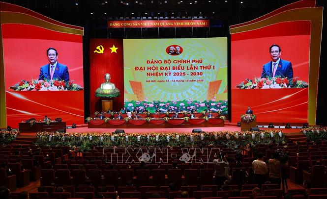 Đồng chí Phạm Minh Chính, Ủy viên Bộ Chính trị, Bí thư Đảng ủy, Thủ tướng Chính phủ phát biểu. Ảnh: Dương Giang - TTXVN
