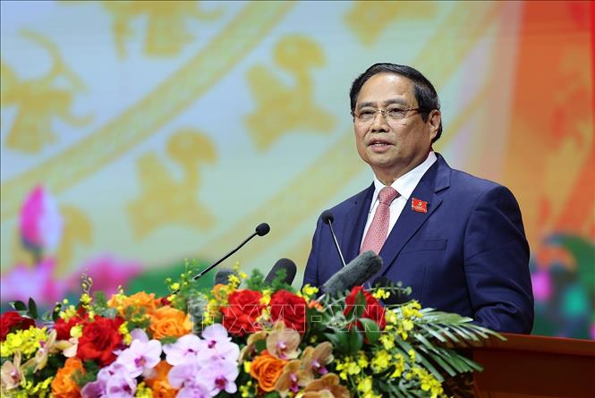 Đồng chí Phạm Minh Chính, Ủy viên Bộ Chính trị, Bí thư Đảng ủy, Thủ tướng Chính phủ phát biểu khai mạc Đại hội đại biểu Đảng bộ Chính phủ lần thứ nhất, nhiệm kỳ 2025-2030. Ảnh: Dương Giang-TTXVN 
