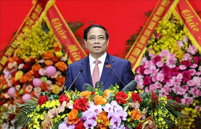 Đồng chí Phạm Minh Chính, Ủy viên Bộ Chính trị, Bí thư Đảng ủy, Thủ tướng Chính phủ phát biểu khai mạc Đại hội đại biểu Đảng bộ Chính phủ lần thứ nhất, nhiệm kỳ 2025-2030. Ảnh: Dương Giang-TTXVN 
