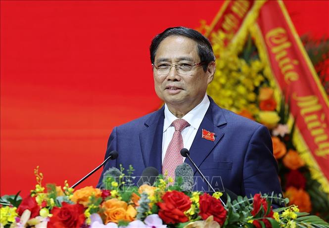 Đồng chí Phạm Minh Chính, Ủy viên Bộ Chính trị, Bí thư Đảng ủy, Thủ tướng Chính phủ phát biểu tại Đại hội đại biểu Đảng bộ Chính phủ lần thứ nhất, nhiệm kỳ 2025-2030. Ảnh: Dương Giang-TTXVN 
