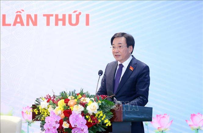 Đồng chí Trần Văn Sơn, Ủy viên Trung ương Đảng, Phó Bí thư Đảng ủy Chính phủ, Bộ trưởng, Chủ nhiệm Văn phòng Chính phủ phát biểu. Ảnh: Phạm Kiên - TTXVN