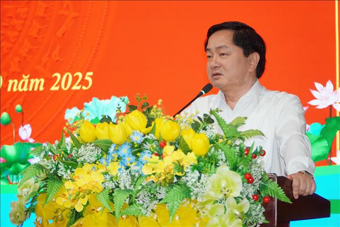 Bí thư Tỉnh ủy Tây Ninh Nguyễn Văn Quyết phát biểu. Ảnh: Thanh Bình - TTXVN                      