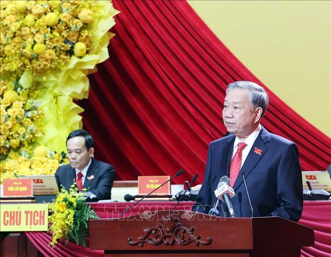 Tổng Bí thư Tô Lâm phát biểu chỉ đạo Đại hội đại biểu Đảng bộ Thành phố Hồ Chí Minh lần thứ nhất, nhiệm kỳ 2025-2030. Ảnh: Thống Nhất-TTXVN