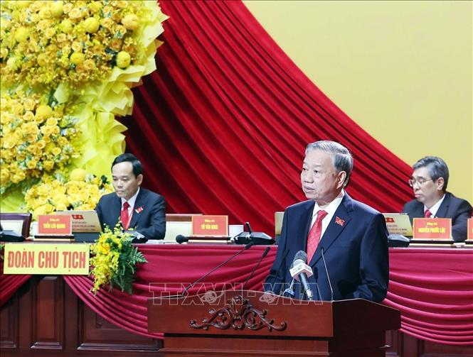 Tổng Bí thư Tô Lâm phát biểu chỉ đạo Đại hội đại biểu Đảng bộ Thành phố Hồ Chí Minh lần thứ nhất, nhiệm kỳ 2025-2030. Ảnh: Thống Nhất-TTXVN