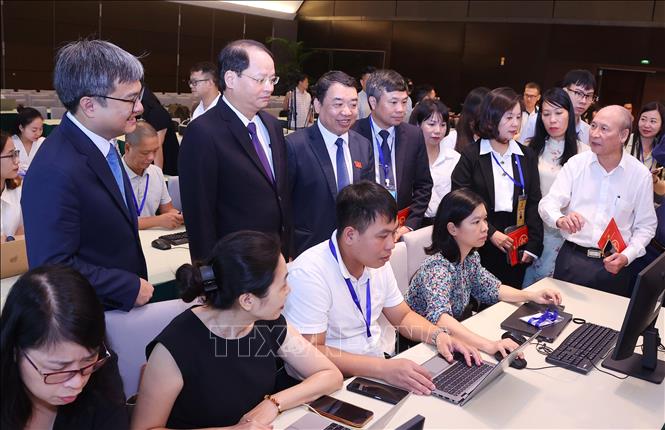 Trung tâm Báo chí phục vụ Đại hội đại biểu Đảng bộ thành phố Hà Nội lần thứ 18. Ảnh: Văn Điệp – TTXVN
