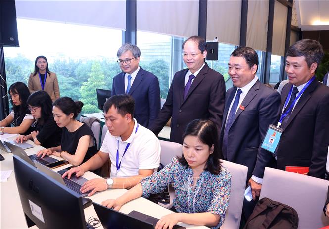 Trung tâm Báo chí phục vụ Đại hội đại biểu Đảng bộ thành phố Hà Nội lần thứ 18. Ảnh: Văn Điệp – TTXVN