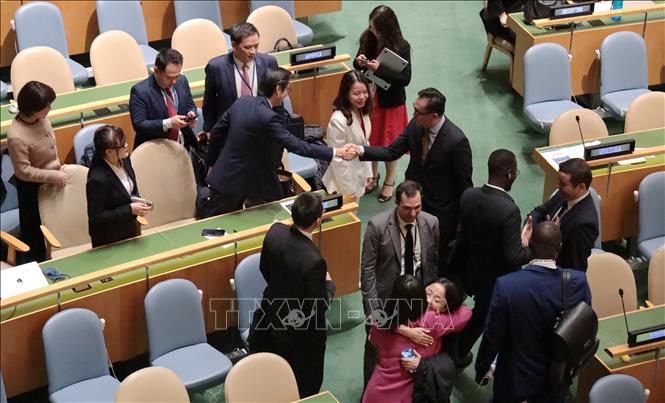 Members of the UN General Assembly congratulate Vietnam on the re-election. VNA Photo: Thanh Tuấn