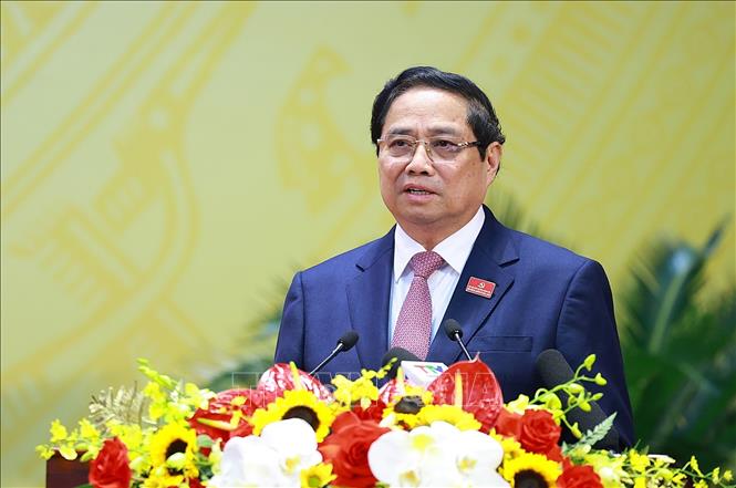 Thủ tướng Chính phát biểu chỉ đạo Đại hội đại biểu Đảng bộ tỉnh Thanh Hoá lần thứ 20. Ảnh: Dương Giang - TTXVN 
