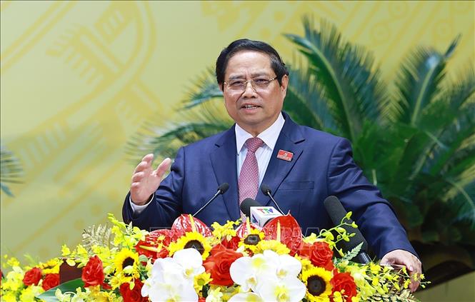 Thủ tướng Chính phát biểu chỉ đạo Đại hội đại biểu Đảng bộ tỉnh Thanh Hoá lần thứ 20. Ảnh: Dương Giang - TTXVN 