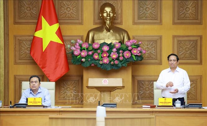 Bí thư Đảng ủy Chính phủ, Thủ tướng Chính phủ Phạm Minh Chính phát biểu. Ảnh: Dương Giang-TTXVN 