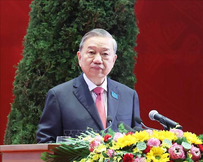 Tổng Bí thư Tô Lâm phát biểu chỉ đạo Đại hội đại biểu Đảng bộ thành phố Hà Nội lần thứ 18 . Ảnh: Thống Nhất-TTXVN