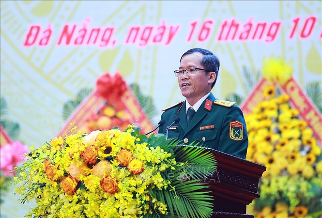 Đại tá Lương Đình Chung, Chính ủy Quân khu 5 phát biểu tại lễ kỷ niệm. Ảnh: Dương Giang-TTXVN 
