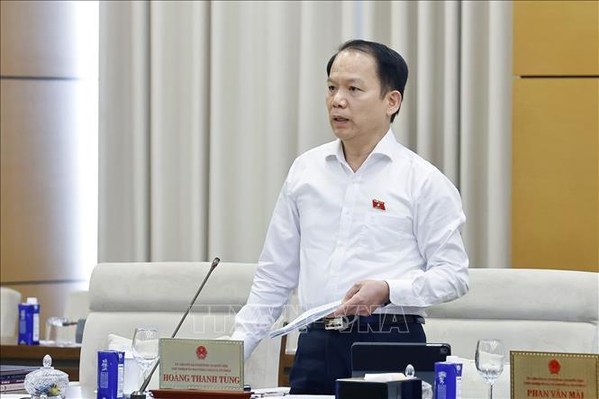 Chủ nhiệm Ủy ban Pháp luật và Tư pháp của Quốc hội Hoàng Thanh Tùng phát biểu. Ảnh: Doãn Tấn - TTXVN