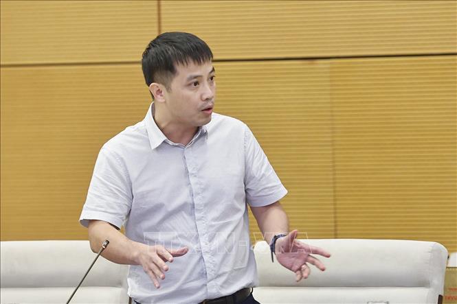 Ông Đậu Anh Tuấn, Phó tổng Thư ký kiêm Trưởng ban Pháp chế, Liên đoàn Thương mại và Công nghiệp Việt Nam (VCCI) phát biểu. Ảnh: Doãn Tấn - TTXVN
