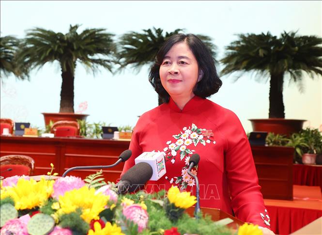 Đồng chí Bùi Thị Minh Hoài, Ủy viên Bộ Chính trị, Bí thư Thành ủy Hà Nội khóa XVII tái đắc cử Bí thư Thành ủy Hà Nội khóa XVIII, nhiệm kỳ 2025 – 2030. Ảnh: Văn Điệp – TTXVN