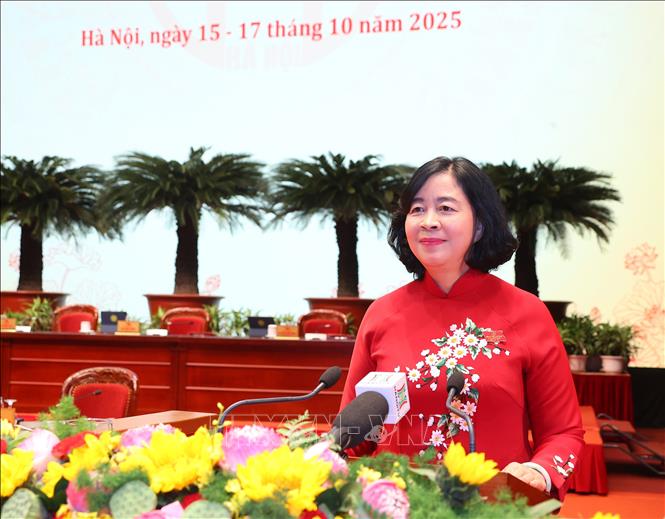 Đồng chí Bùi Thị Minh Hoài, Ủy viên Bộ Chính trị, Bí thư Thành ủy Hà Nội khóa XVII tái đắc cử Bí thư Thành ủy Hà Nội khóa XVIII, nhiệm kỳ 2025 – 2030. Ảnh: Văn Điệp – TTXVN