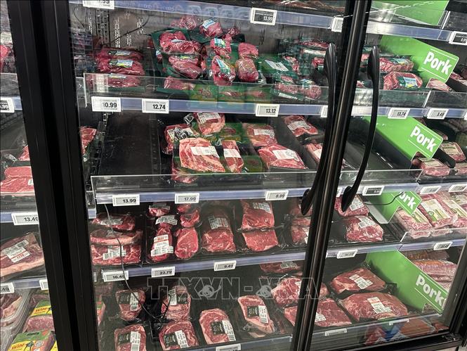 Thịt bò được bày bán tại một siêu thị ở thủ đô Washington D.C. Ảnh: Ngọc Quang - PV TTXVN tại Mỹ