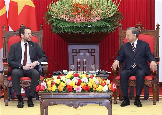 Tổng Bí thư Tô Lâm tiếp Đại sứ Anh tại Việt Nam Iain Frew. Ảnh: Thống Nhất – TTXVN