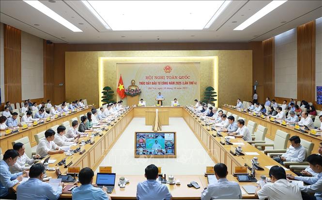 Hội nghị toàn quốc lần thứ 4 về thúc đẩy đầu tư công năm 2025. Ảnh: Dương Giang-TTXVN
