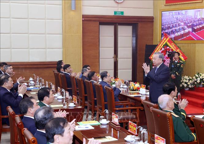 Tổng Bí thư Tô Lâm, Bí thư Quân uỷ Trung ương đến dự buổi lễ. Ảnh: Thống Nhất - TTXVN

