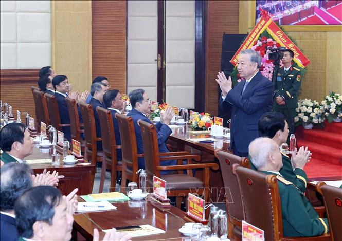 Tổng Bí thư Tô Lâm, Bí thư Quân uỷ Trung ương đến dự buổi lễ. Ảnh: Thống Nhất - TTXVN