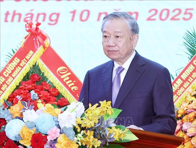 Tổng Bí thư Tô Lâm, Bí thư Quân uỷ Trung ương phát biểu. Ảnh: Thống Nhất - TTXVN